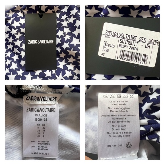 New! ZADIG & VOLTAIRE “W Alice” Maillot Star Print Low Back One-Piece Swimsuit - Picture 7 of 8